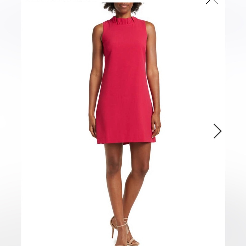 Vince Camuto Signature Stretch Crepe Ruffle Dress in Pomegrant - NWT